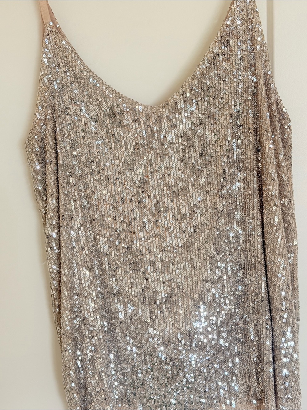 Sequin V-Neck Camisole Tank Top - Champagne